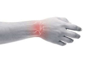 A person's arm reaching out in mid air